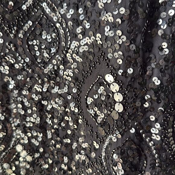 Scala Silk Black Sequin Beaded Dress Strapless Sweetheart Prom Formal Cocktail - Picture 3 of 8
